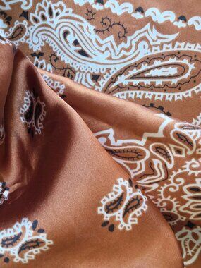 RUST black & WHITE Bandana Poly-Silk 27” Square SCARF by ORNAMENTS NEW
